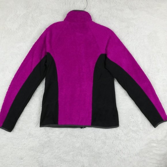 Fila Sport Womens Jacket Fleece Faux Fur Purple Black Full Zip Pockets Front M - Picture 2 of 12